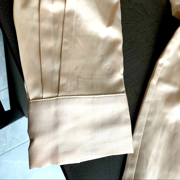 Gold shimmery designer 95% silk buttoned down blouse for women, size S - Picture 2 of 10